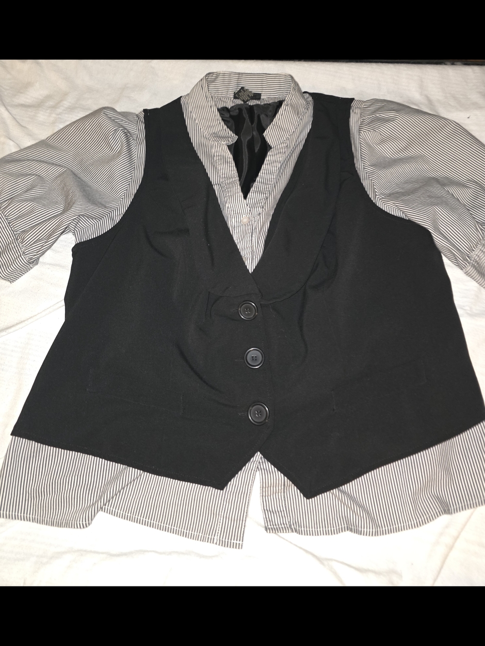 Lane Bryant Black Vest Over Striped Blouse Size 22